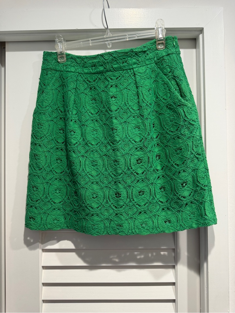 Beth Bowley Green Crochet Skirt with Side Zip and Pockets- 8